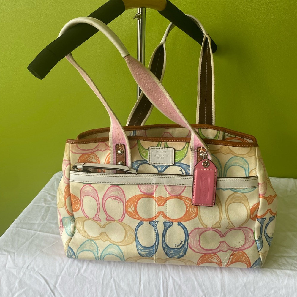 Coach Cream and Pink Tote Bag with Signature Design